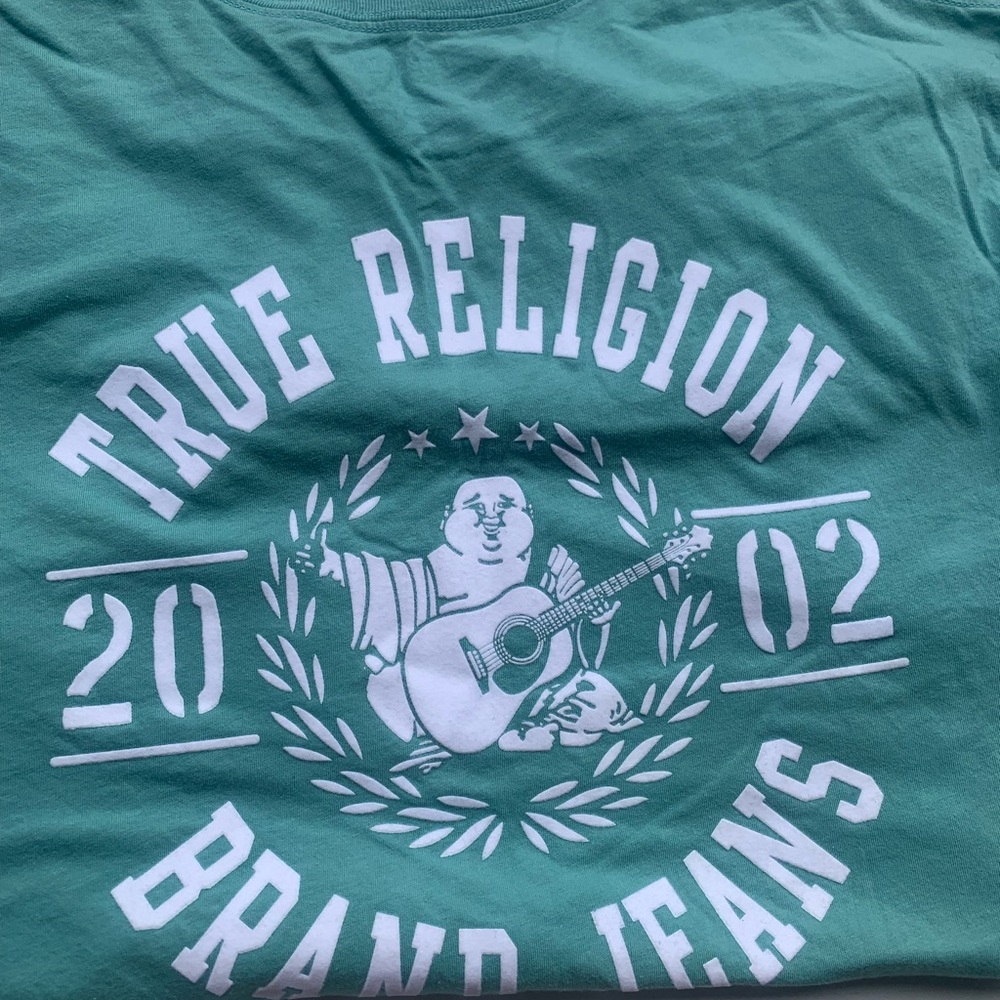 True Religion Teal Tee with White Graphic Buddha